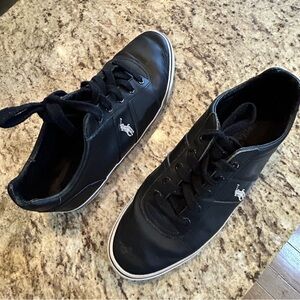 Polo by Ralph Lauren Black Leather Sneakers size 10D. Gently loved.Leather upper
